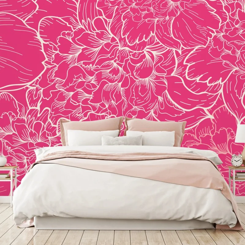 Carta da parati motivo floreale rosa intenso con peonie