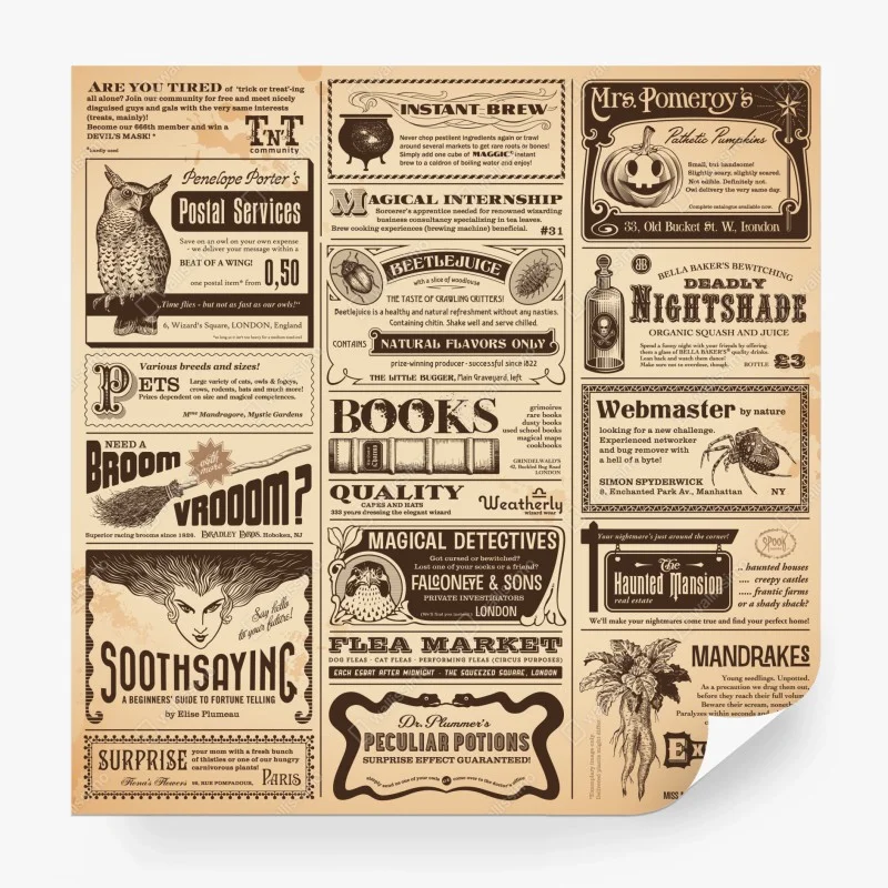 Carta da parati manifesto vintage delle curiosità magiche