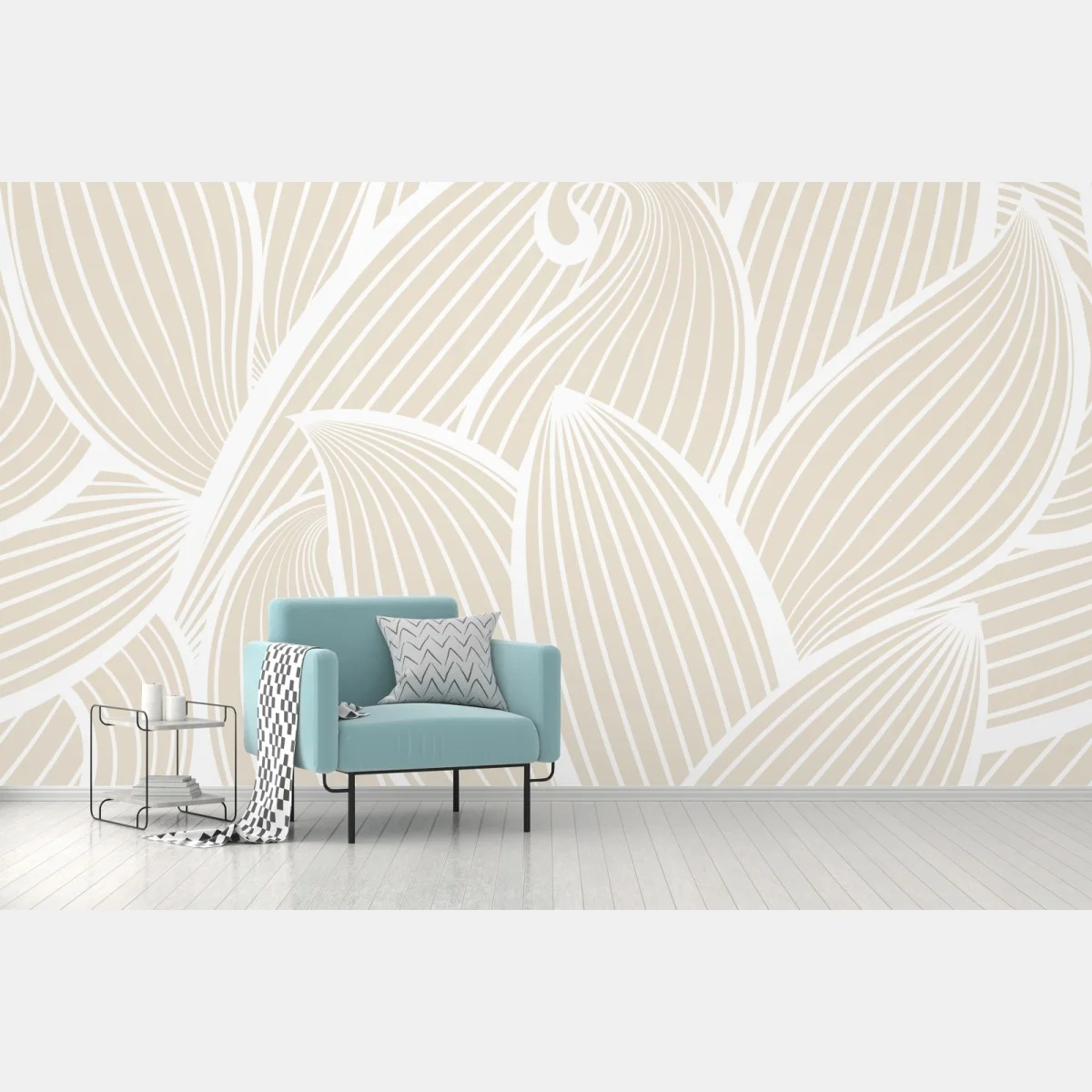 Carta da parati motivo a foglie minimalista beige e bianco • Wallissimo® Carta da parati motivo a foglie minimalista beige e bianco • Wallissimo®