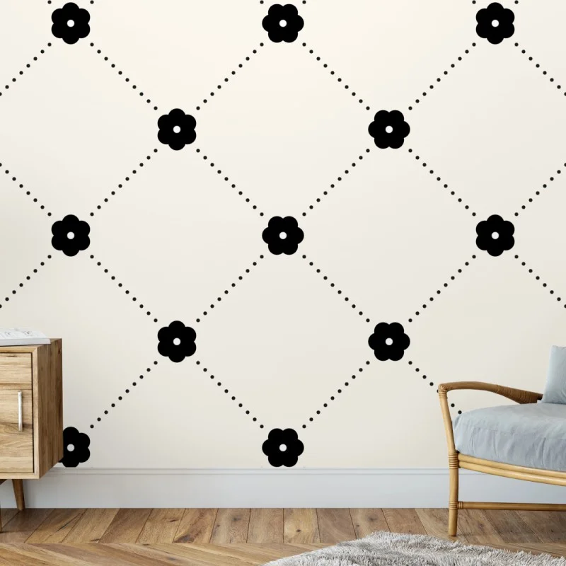 Carta da parati pattern floreale geometrico in bianco e nero