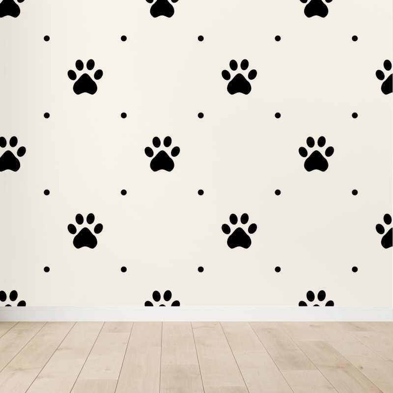 Carta da parati motivo di zampe minimal in bianco e nero