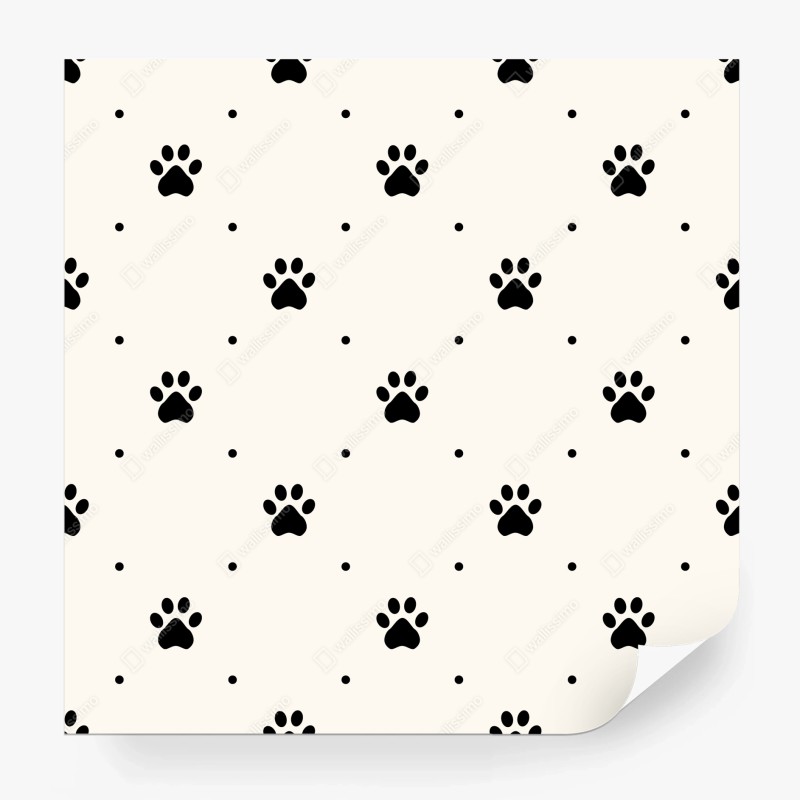 Carta da parati motivo di zampe minimal in bianco e nero