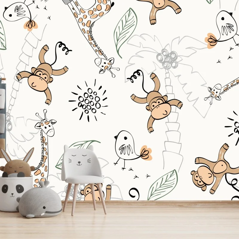 Carta da parati motivo safari giocoso per cameretta