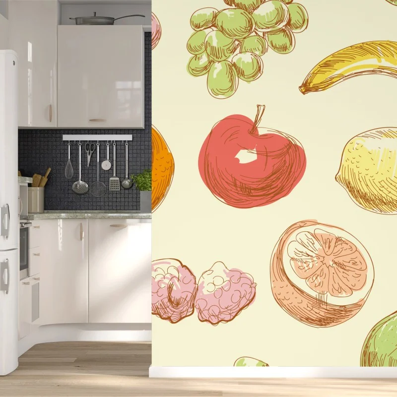 Carta da parati motivo frutta disegnata a mano in stile retrò