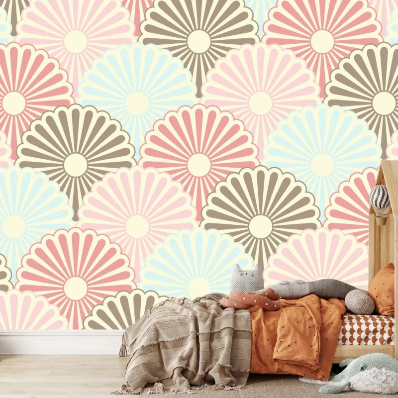 Carta da parati motivo a ventaglio pastello vintage ed elegante