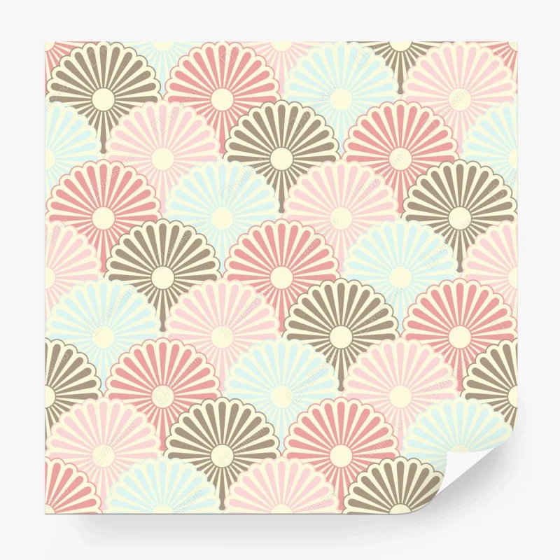 Carta da parati motivo a ventaglio pastello vintage ed elegante
