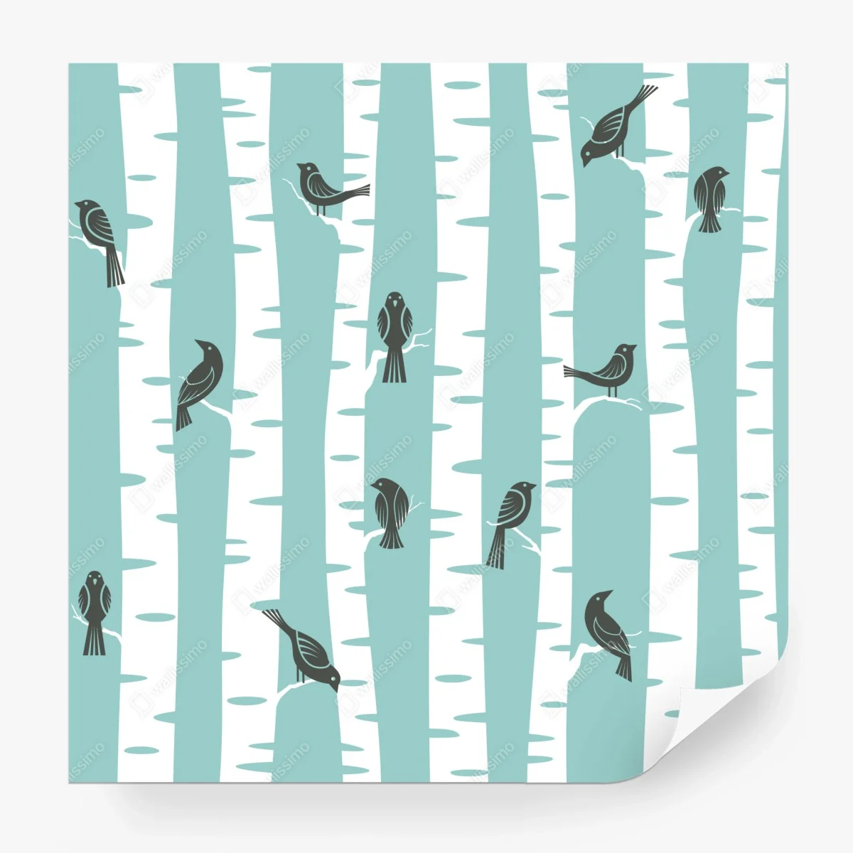 Carta da parati betulle e uccellini in stile nordico • Wallissimo® Carta da parati betulle e uccellini in stile nordico • Wallissimo®