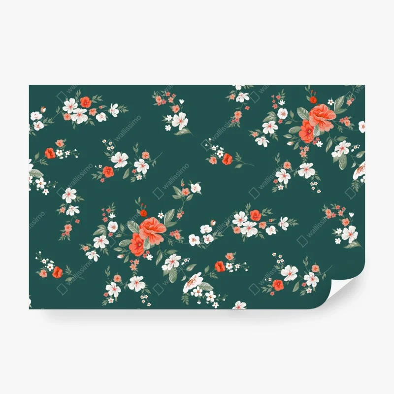 Carta da parati motivo floreale elegante su sfondo verde smeraldo