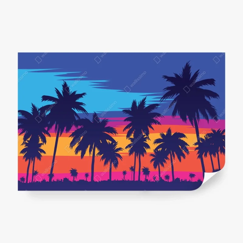Carta da parati tramonto tropicale in stile retrò