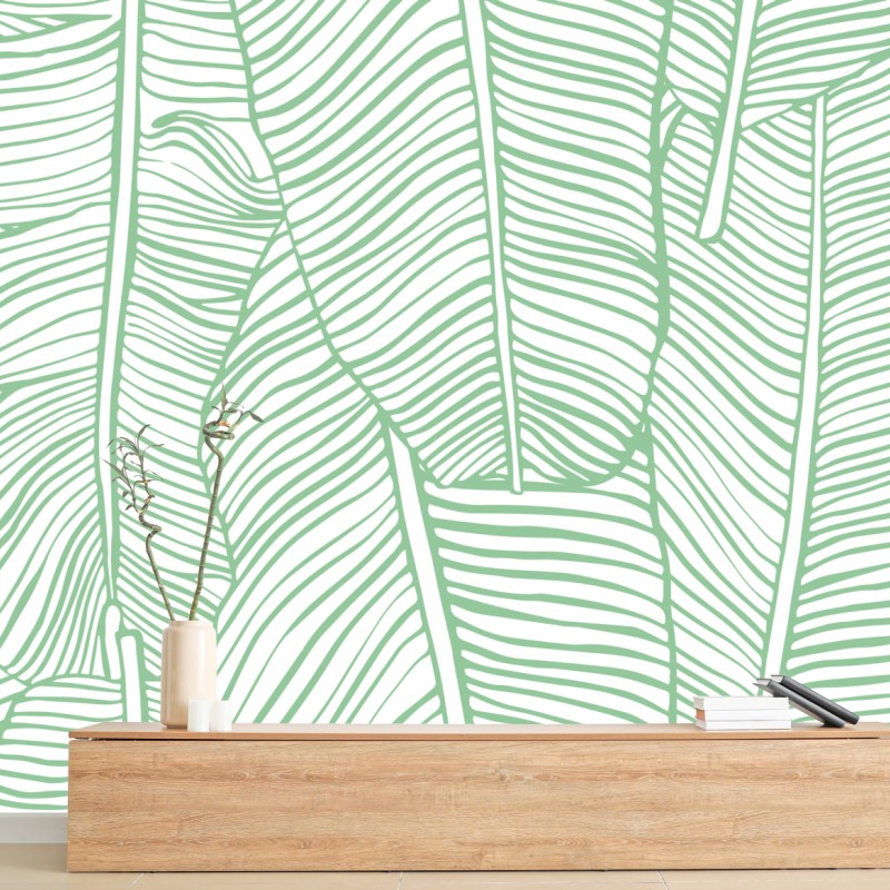 Carta da parati motivo foglie tropicali verde menta