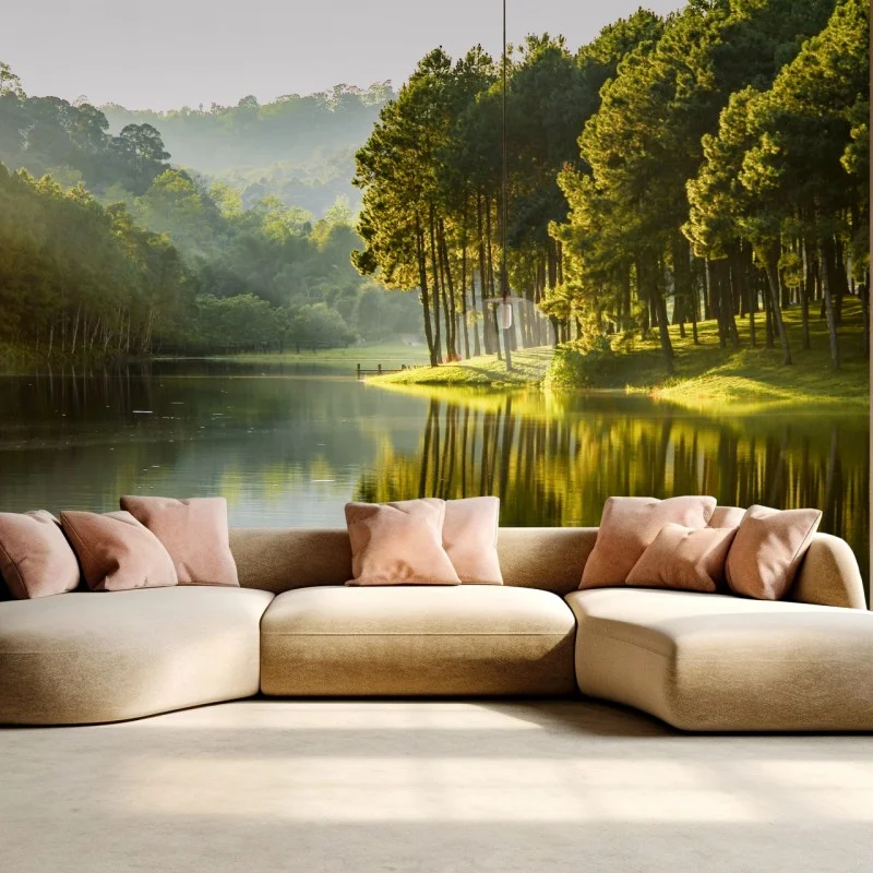 Carta da parati paesaggio di pini sul lago