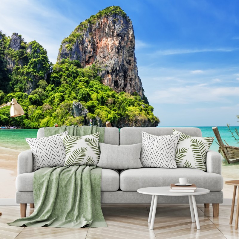 Carta da parati relax a Railay, Thailandia: barche tradizionali sulla spiaggia