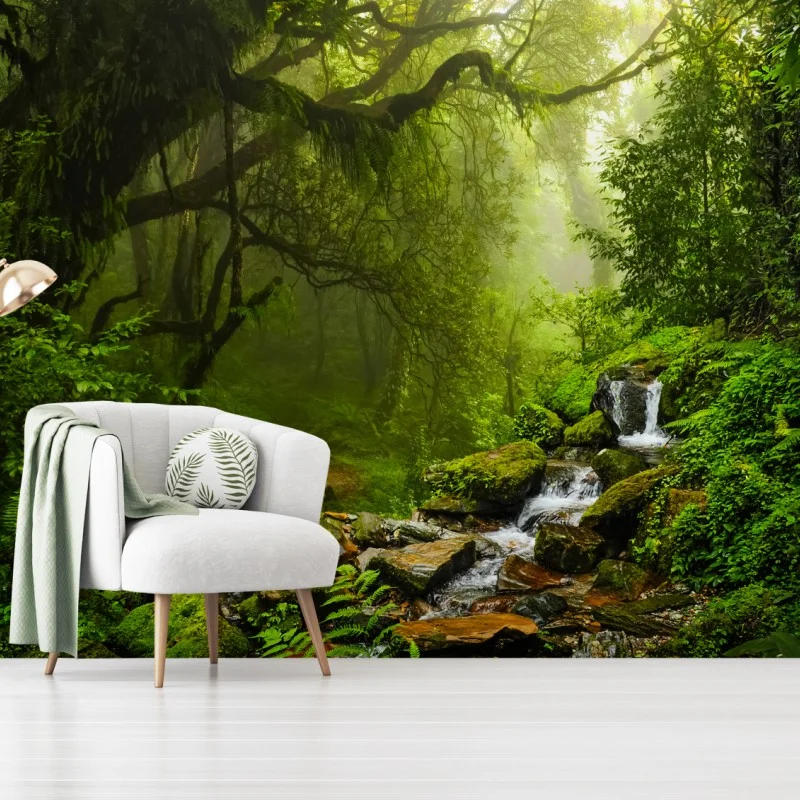 Carta da parati paesaggio verde: ruscello nella foresta incantata