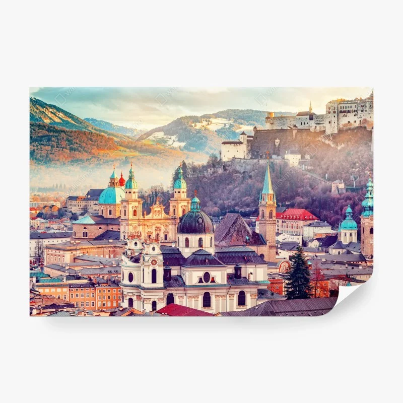 Carta da parati panorama storico di Salisburgo al tramonto