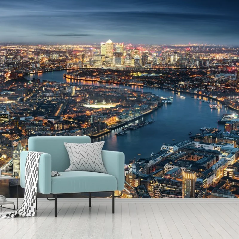 Carta da parati panorama notturno di Londra con Tower Bridge • Wallissimo®