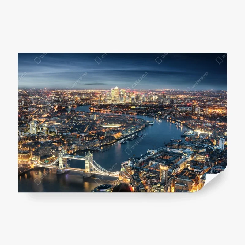 Carta da parati panorama notturno di Londra con Tower Bridge • Wallissimo®