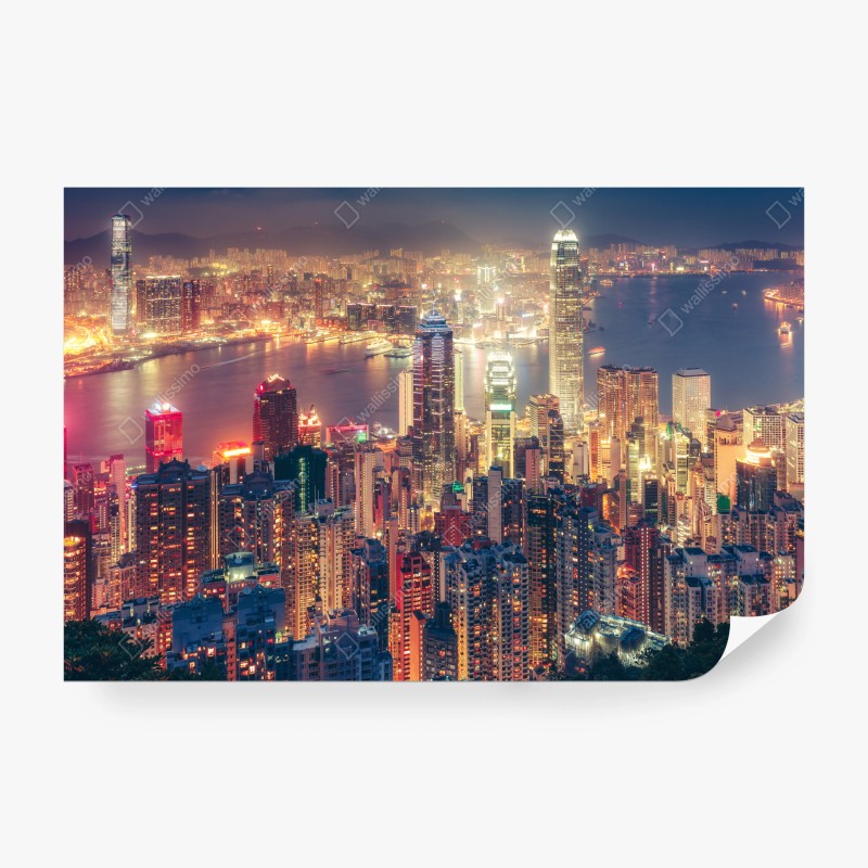 Carta da parati panorama notturno di Hong Kong da Victoria Peak