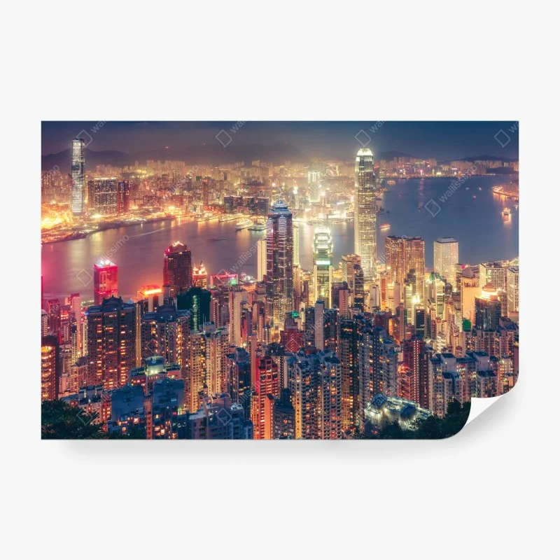 Carta da parati panorama notturno di Hong Kong da Victoria Peak