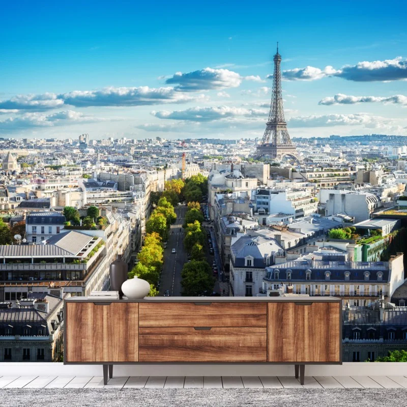 Carta da parati ampio panorama di Parigi con Tour Eiffel