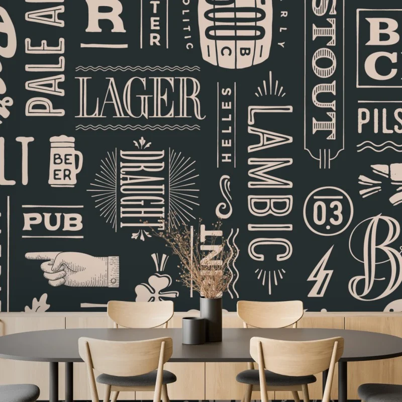 Carta da parati pattern tipografico di birre in stile vintage