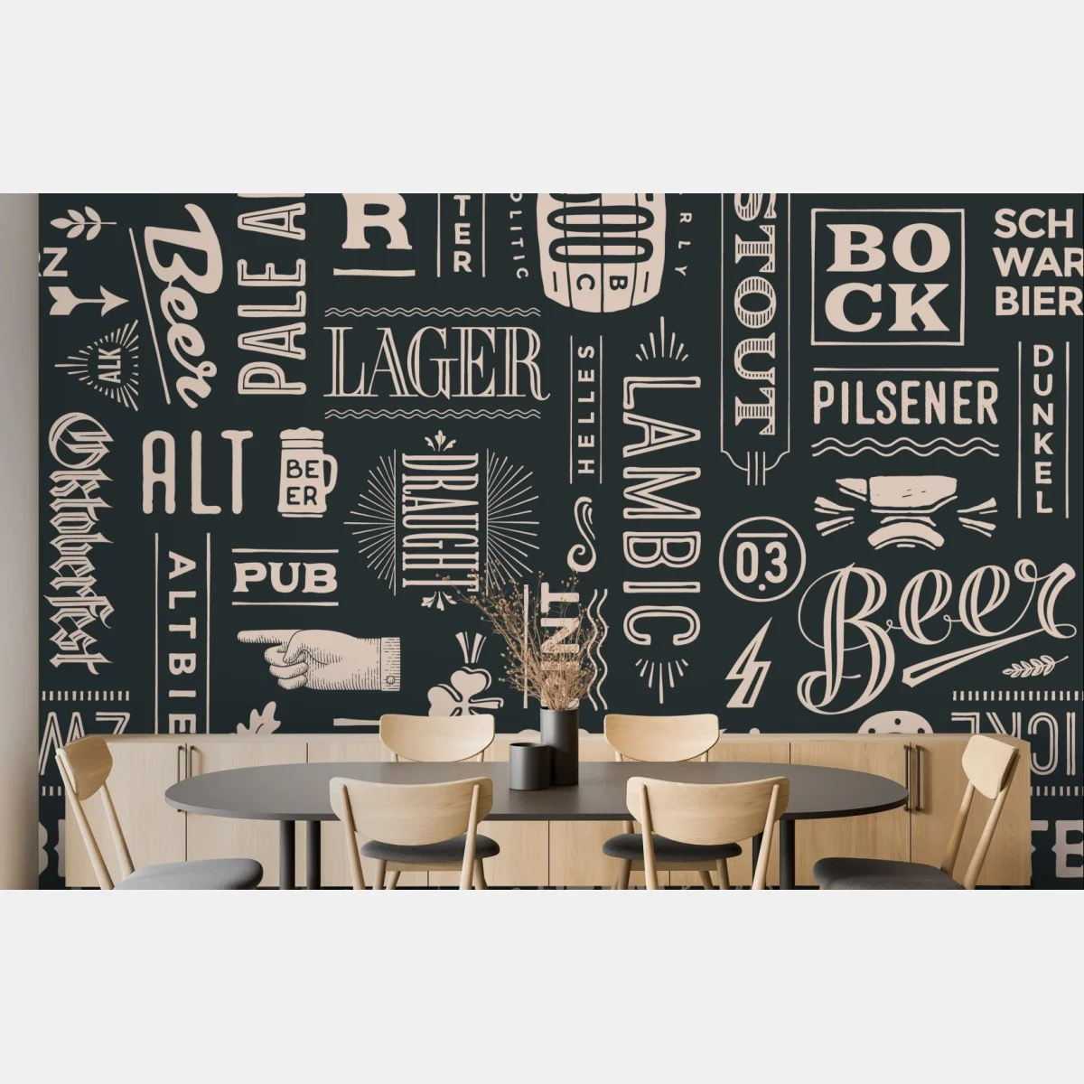 Carta da parati pattern tipografico di birre in stile vintage • Wallissimo® Carta da parati pattern tipografico di birre in stile vintage • Wallissimo®