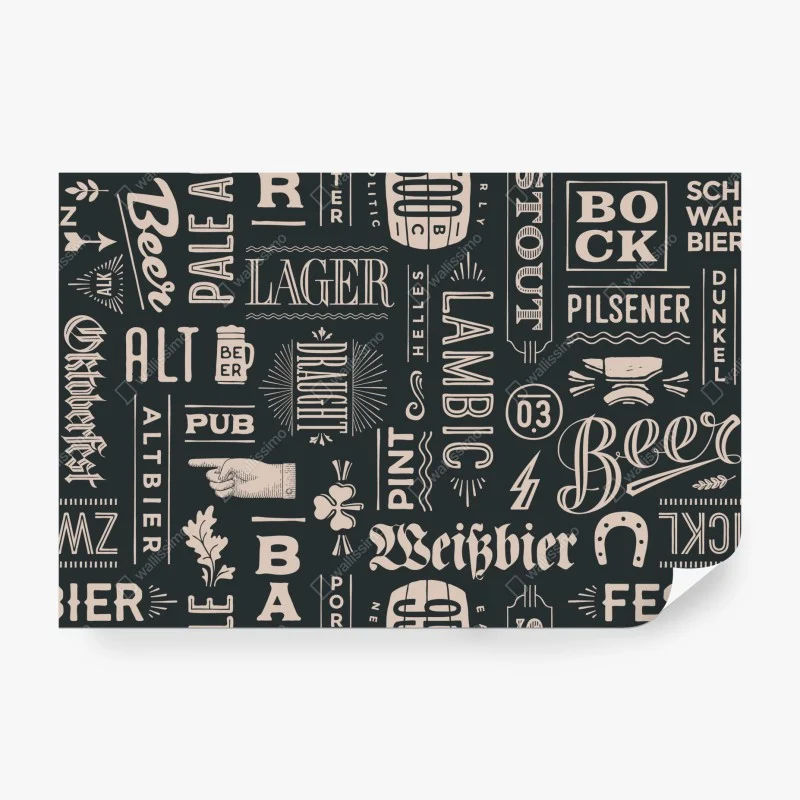Carta da parati pattern tipografico di birre in stile vintage