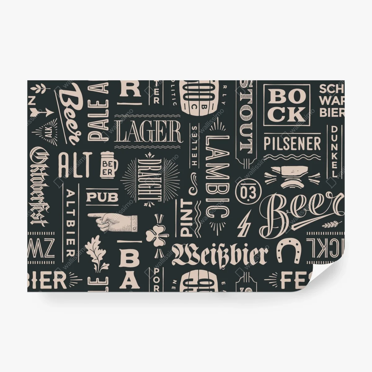 Carta da parati pattern tipografico di birre in stile vintage • Wallissimo® Carta da parati pattern tipografico di birre in stile vintage • Wallissimo®