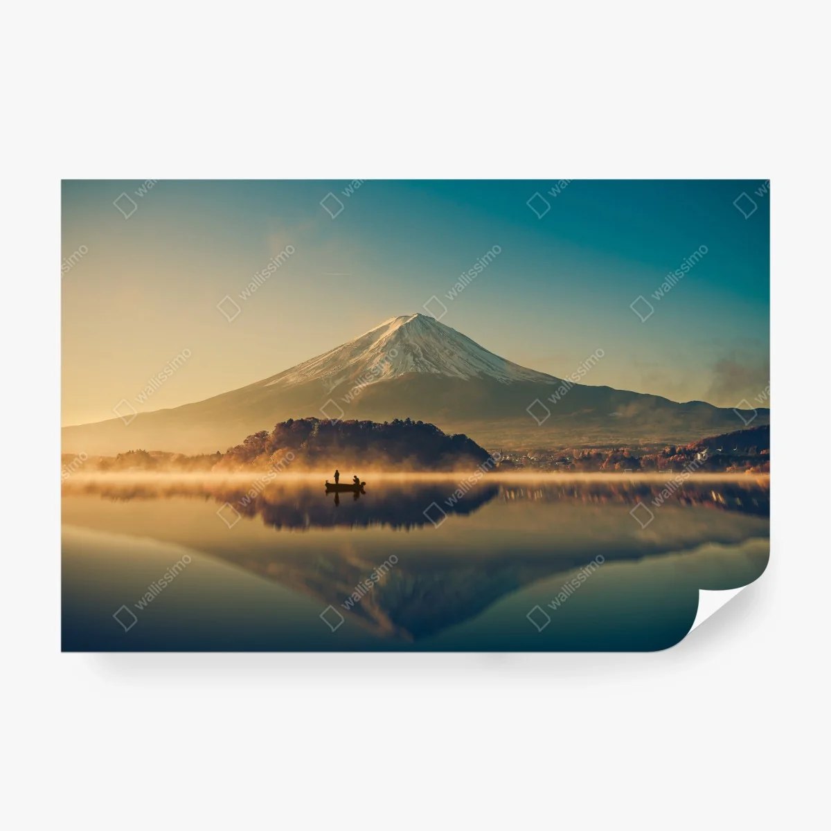 Carta da parati mattina dorata sul Monte Fuji e sul Lago Kawaguchiko • Wallissimo®