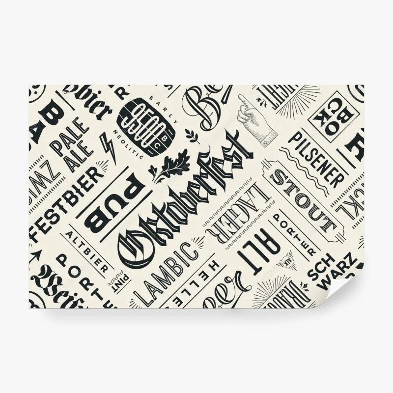Carta da parati motivo tipografico birre e etichette vintage