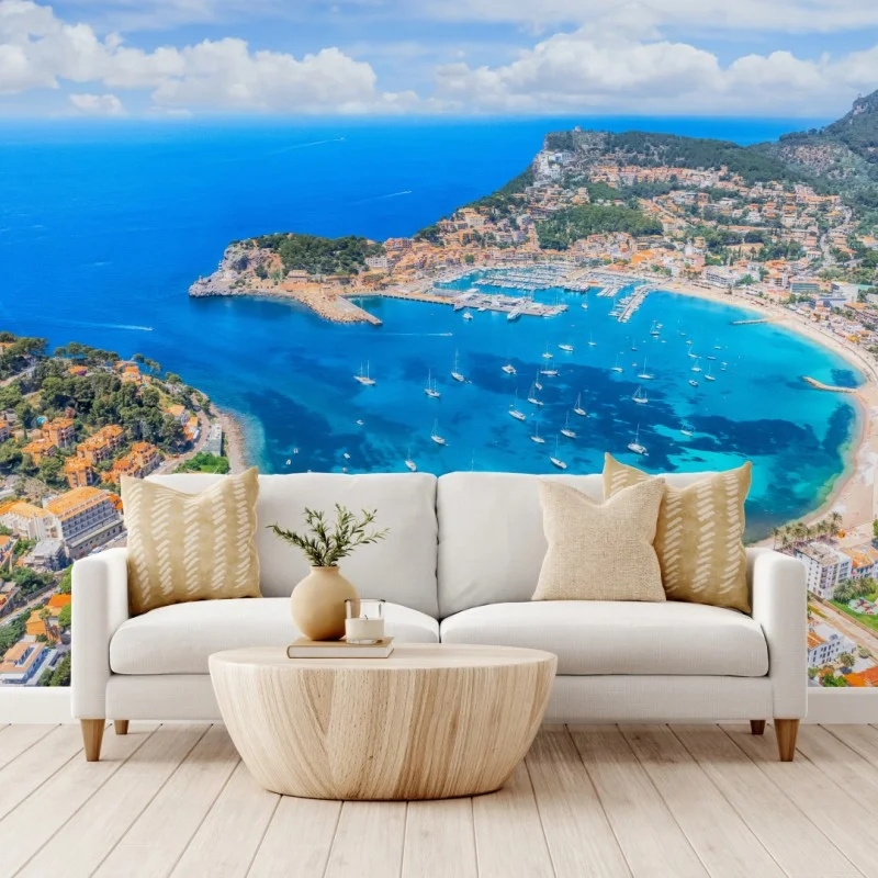 Carta da parati panorama aereo della baia di Port de Sóller, Maiorca