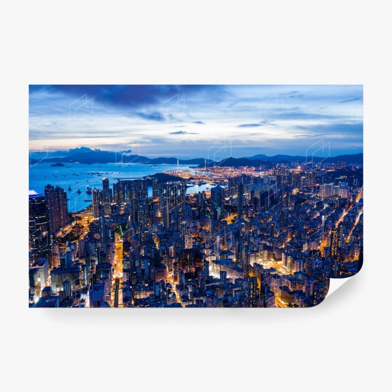 Carta da parati vista notturna di Hong Kong dall'alto