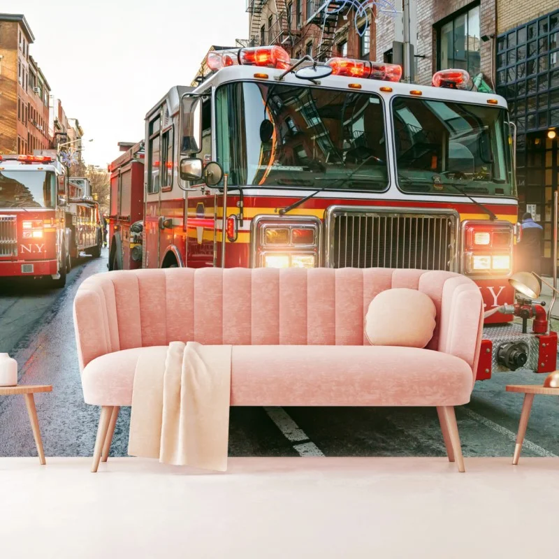 Carta da parati convoglio di camion dei pompieri a Manhattan