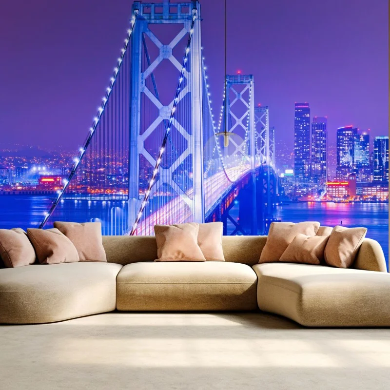 Carta da parati panorama notturno sul ponte illuminato di San Francisco