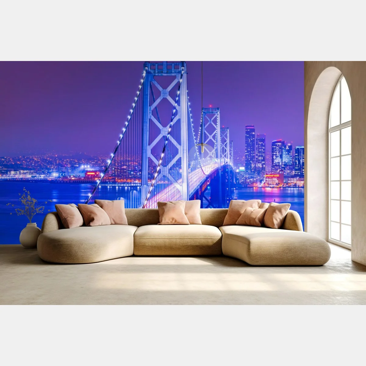 Carta da parati panorama notturno sul ponte illuminato di San Francisco • Wallissimo® Carta da parati panorama notturno sul ponte illuminato di San Francisco • Wallissimo®