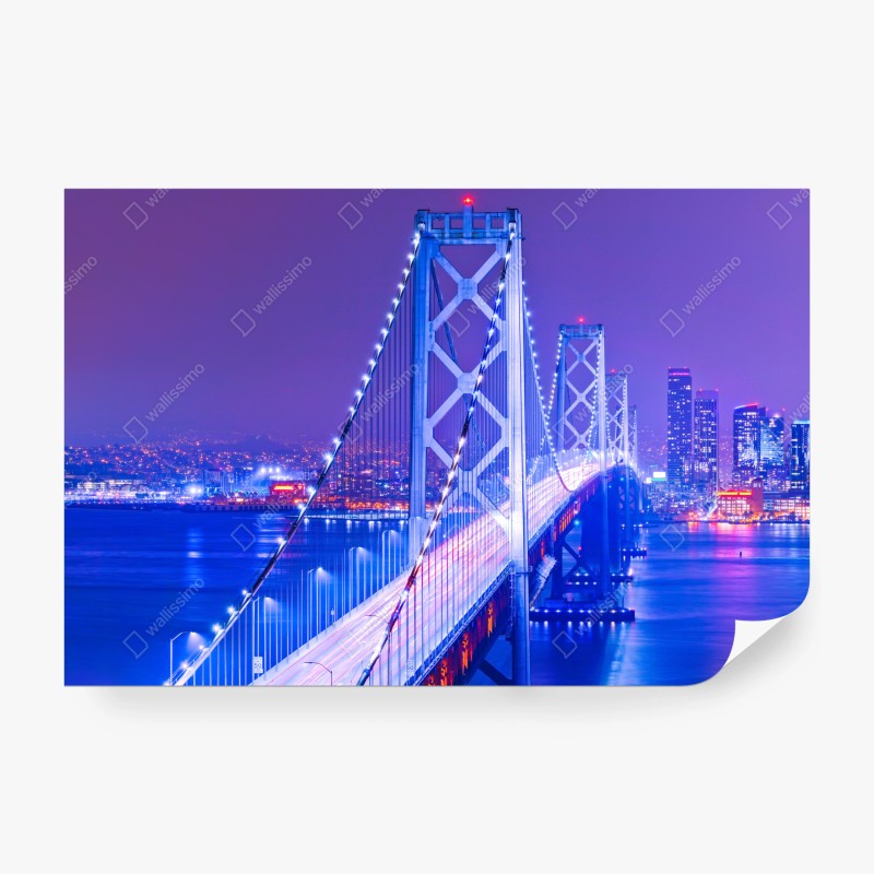 Carta da parati panorama notturno sul ponte illuminato di San Francisco