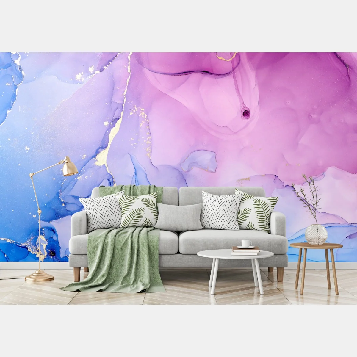 Carta da parati sinfonia astratta rosa e blu con venature dorate • Wallissimo® Carta da parati sinfonia astratta rosa e blu con venature dorate • Wallissimo®