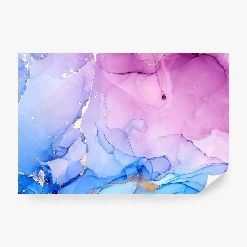 Carta da parati sinfonia astratta rosa e blu con venature dorate