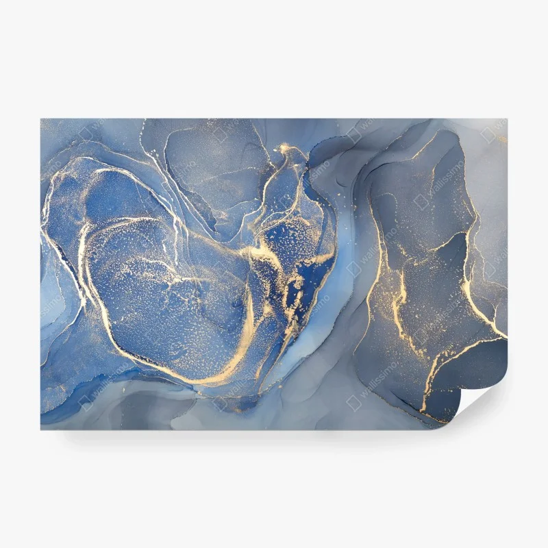 Carta da parati marmo liquido blu e oro