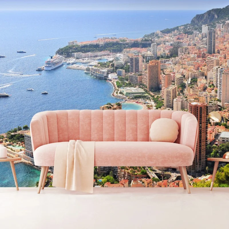 Carta da parati vista aerea di Monaco: skyline e porto mediterraneo