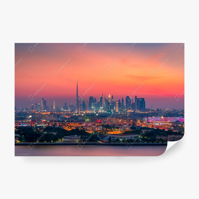 Carta da parati tramonto sullo skyline di Dubai