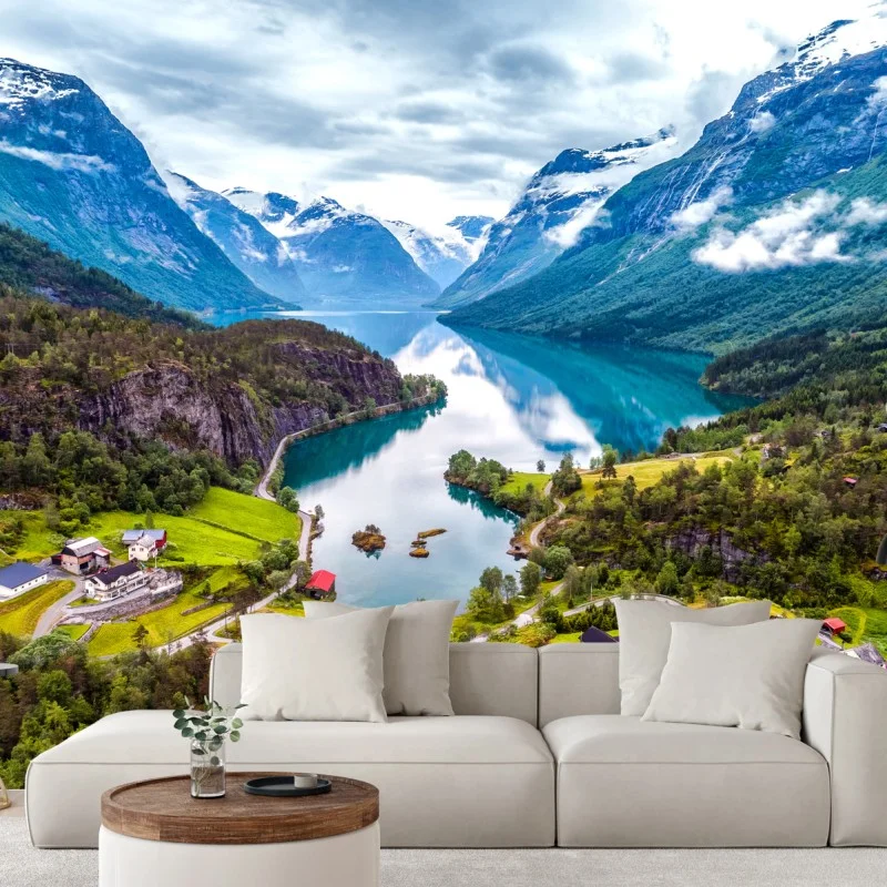 Carta da parati fiordo di Norvegia: natura tra montagne e acqua