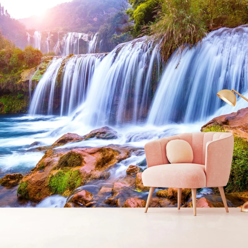 Carta da parati panorama sereno della cascata di Jiulong a Luoping, Cina