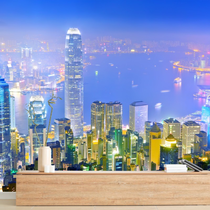 Carta da parati panorama notturno di Hong Kong