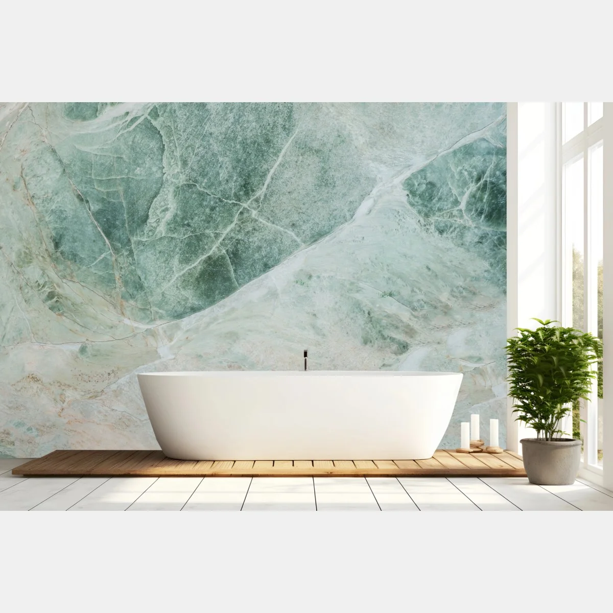 Carta da parati marmo verde astratto con venature sottili • Wallissimo® Carta da parati marmo verde astratto con venature sottili • Wallissimo®