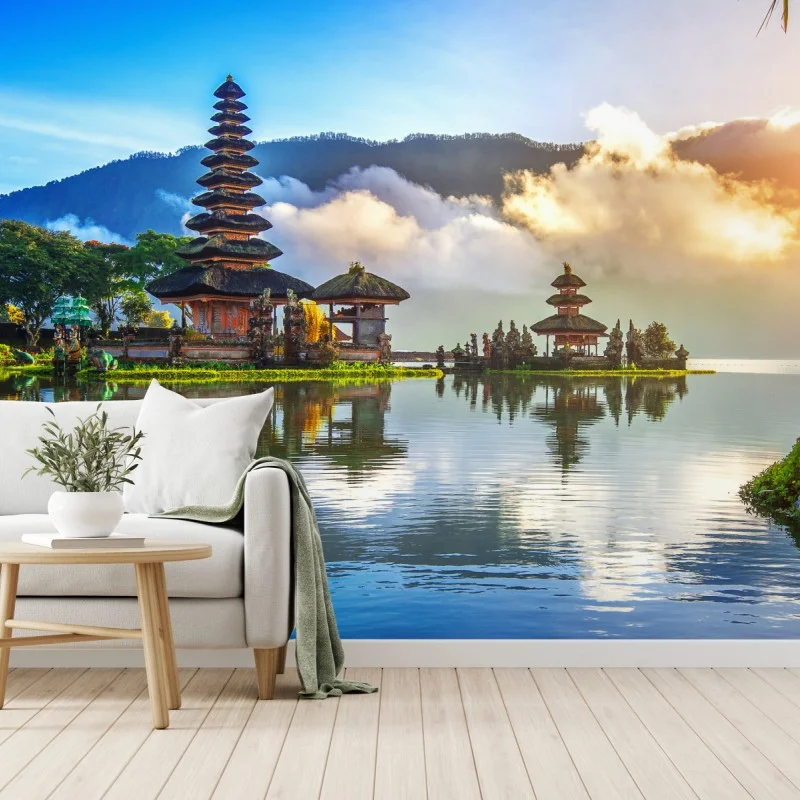 Carta da parati tramonto sul tempio Pura Ulun Danu Bratan