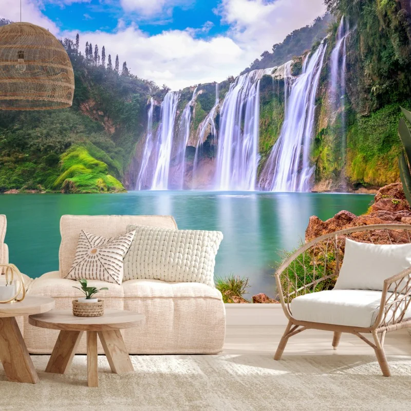 Carta da parati panorama di cascata di Jiulong a Luoping, Cina