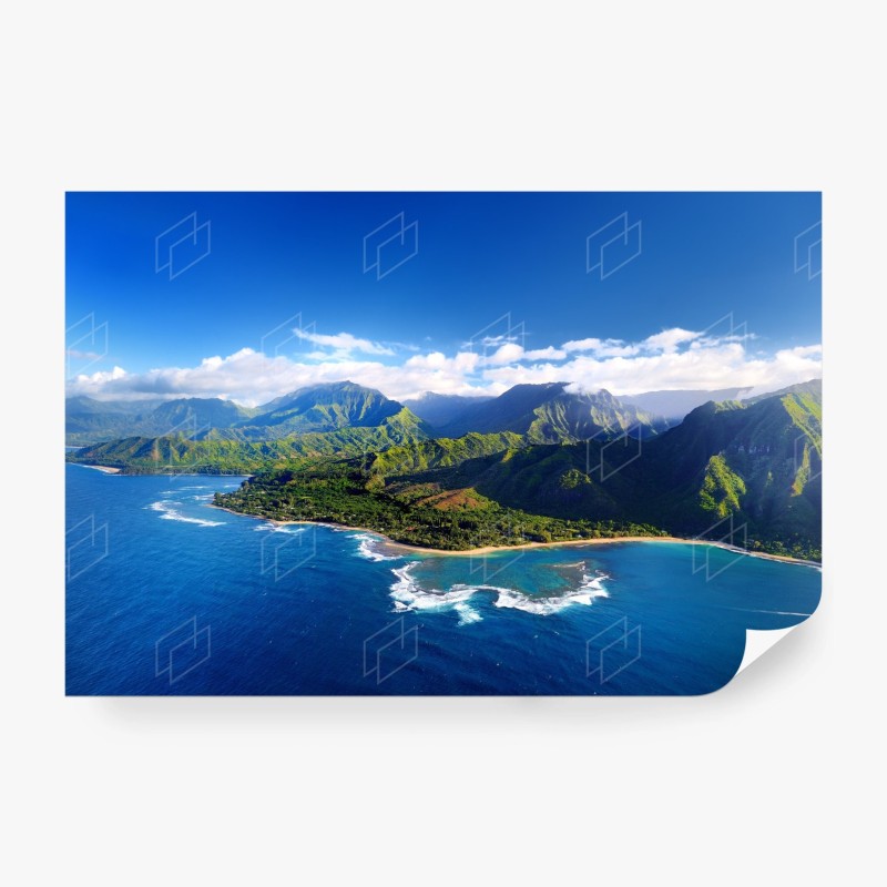 Carta da parati panorama costiero tropicale con montagne e oceano