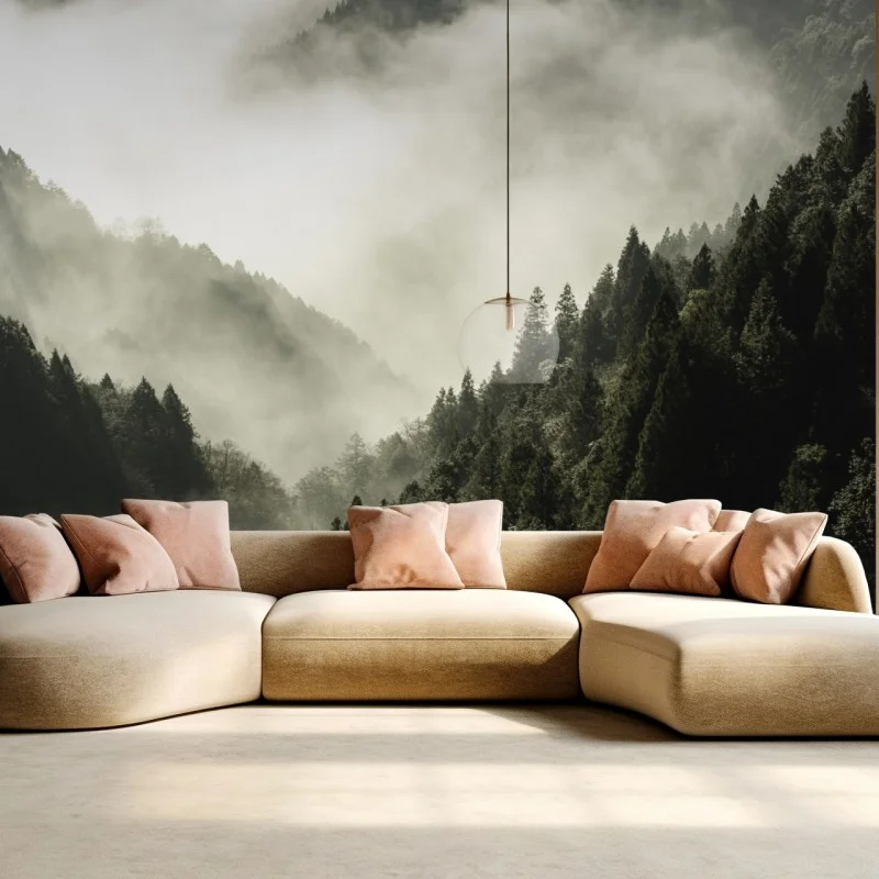 Carta da parati valle avvolta nella nebbia