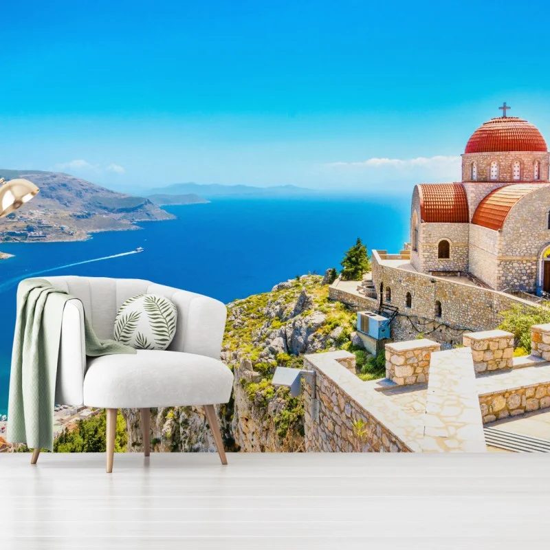 Carta da parati chiesa sulla scogliera con vista sul mare