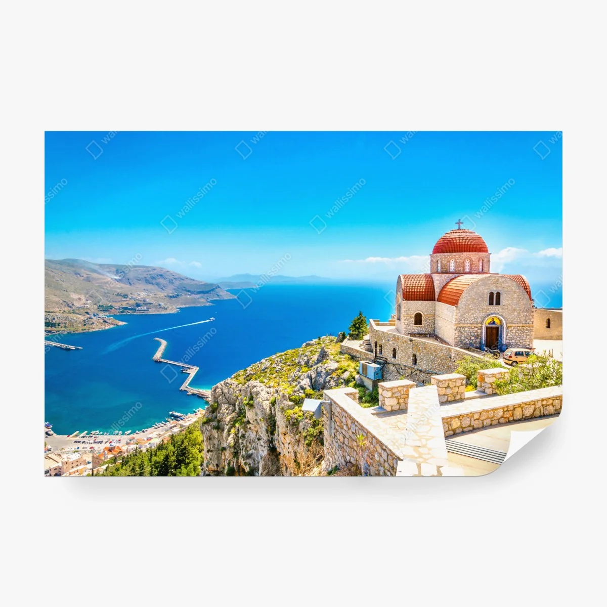 Carta da parati chiesa sulla scogliera con vista sul mare • Wallissimo® Carta da parati chiesa sulla scogliera con vista sul mare • Wallissimo®